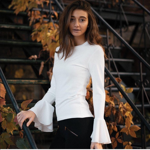 Sweaters - NAVY RIBBED SWEATER CHIFFON SLEEVE(WHITE IS SOLD)